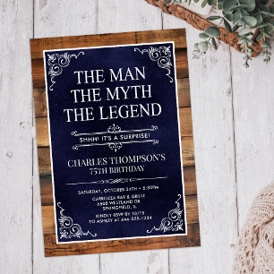 Rustic Man Myth Legend Surprise 75th Birthday Invitation