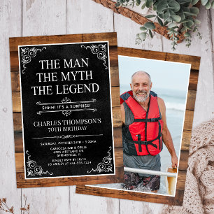 Rustic Man Myth Legend Surprise Photo 70 Birthday Invitation