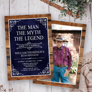 Rustic Man Myth Legend Surprise Photo 85 Birthday Invitation