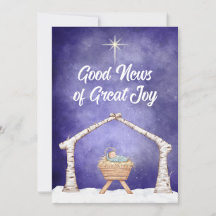 Rustic Manger Scene with Photo on Back Holiday Card
