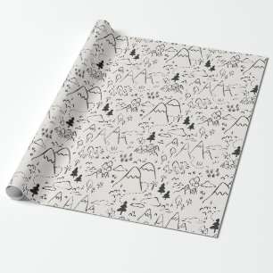 Rustic Map Snowy Mountains Pine Forests Wrapping Paper