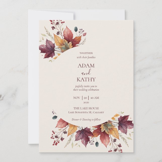 Rustic Maple Leaf Arch Fall Wedding Invitation (Front)