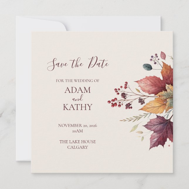 Rustic Maple Leaf Fall Wedding Save the Date Card (Front)