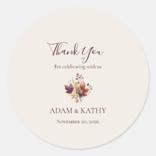 Rustic Maple Leaf Fall Wedding Thank You Sticker