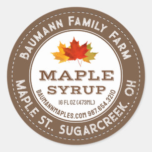 Rustic Maple Syrup Label Colourful Maple Leaves 