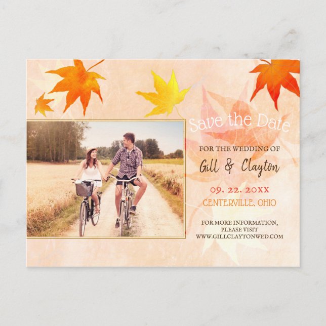 Rustic Maple Wedding Photo Save the Date Postcard (Front)