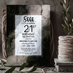 Rustic Marble Surprise 21st Birthday Party Invitation