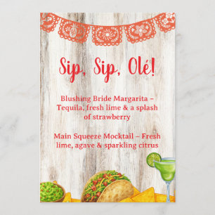 Rustic Margarita Bar Sign   Neutral Fiesta Bridal Invitation