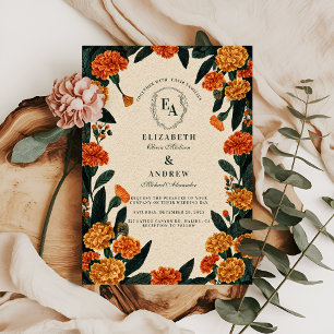 Rustic Marigold Floral Autumn Wedding Invitation