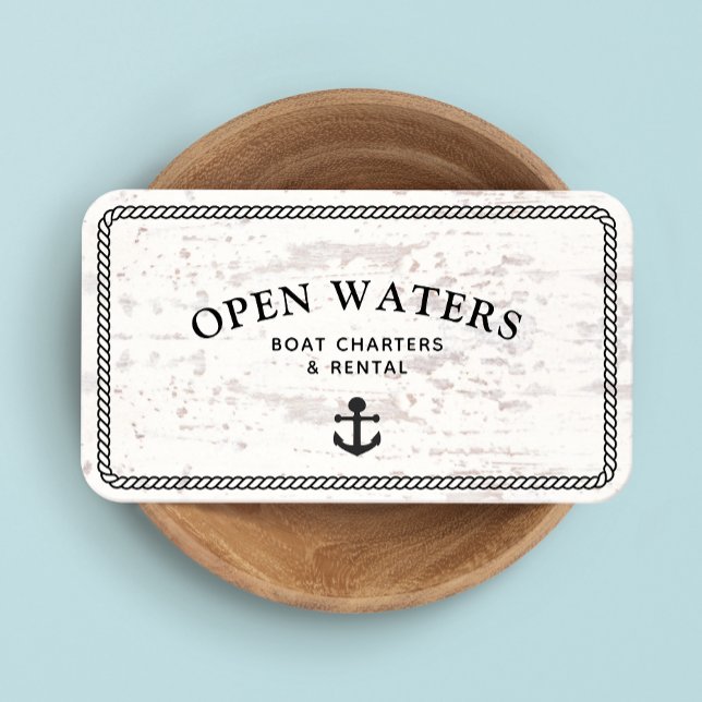 Rustic Marina Rope Anchor Boat White Wood Business Card (Creator Uploaded)