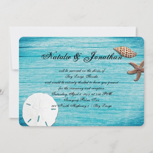 Rustic Marine Blue Destination Beach Wedding (Front)