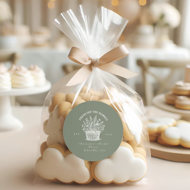 Rustic Market Garden Shower Classic Round Sticker (Creator Uploaded)