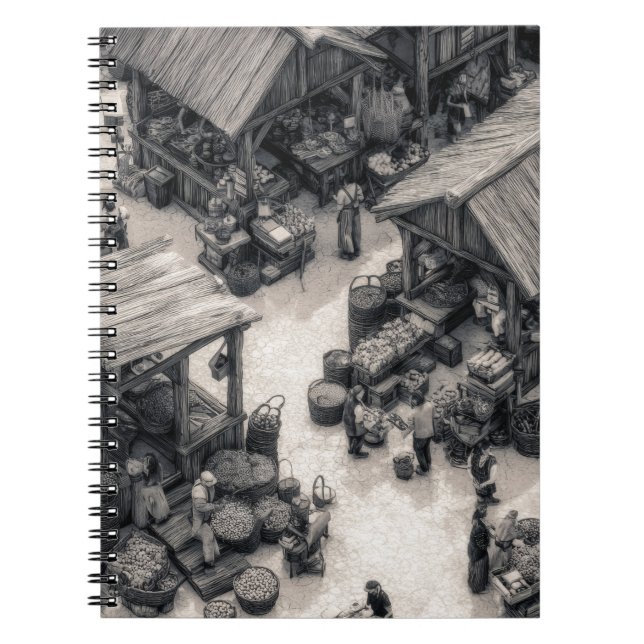 Rustic Market Sketch Sepia Notebook (Front)