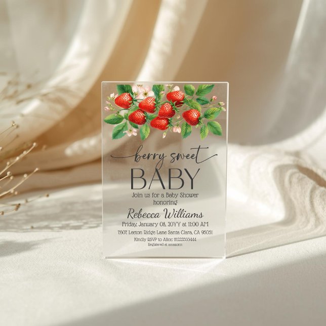 Rustic Market Strawberry Berry Sweet Baby Shower Acrylic Invitations (Creator Uploaded)