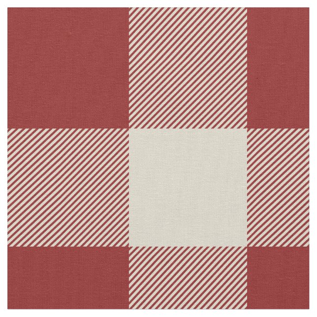 Rustic Maroon and Beige Buffalo Plaid Fabric (Close Up)