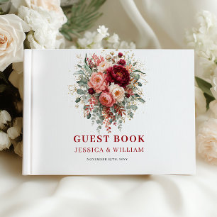 Rustic Maroon Autumn Floral Wedding Guest Book
