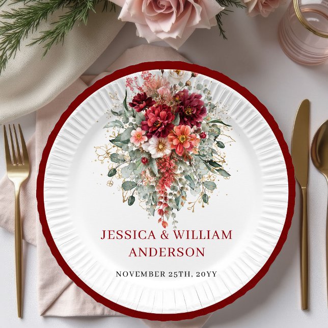 Rustic Maroon Autumn Floral Wedding Paper Plates (Rustic Maroon Autumn Floral Wedding Paper Plates

)
