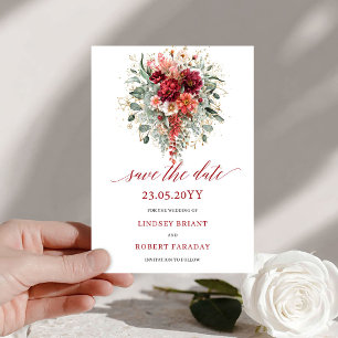 Rustic Maroon Autumn Gold Floral Save The Date