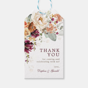 Rustic Maroon Burnt Orange Floral Bridal Shower Gift Tags