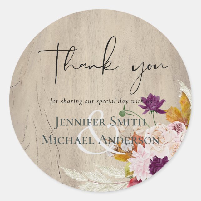 Rustic Maroon Ginger Blush Wedding Classic Round Sticker (Front)