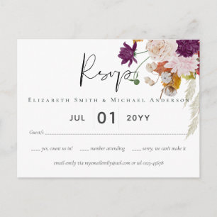 Rustic Maroon Ginger Blush Wedding RSVP Postcard