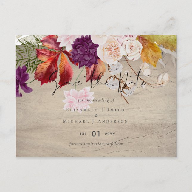 Rustic Maroon Ginger Blush Wedding Save the Dates Postcard (Front)