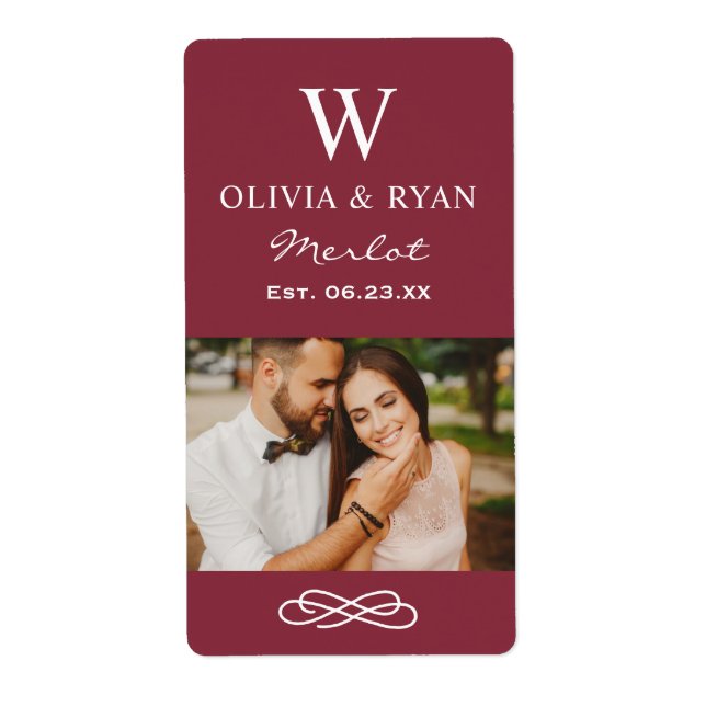 Rustic Maroon Monogram Wine Wedding Favour (Front)