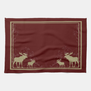 Rustic maroon moose swirl kitchen towel