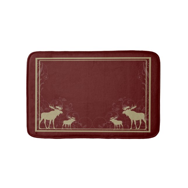 Rustic maroon moose swirl memory foam bath mat (Front)