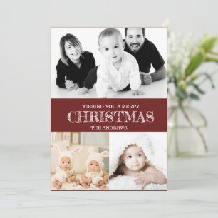 Rustic Maroon Red Winter Christmas Photo Collage H Holiday Card