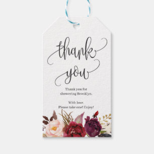 Rustic marsala burgundy floral bridal shower gift tags