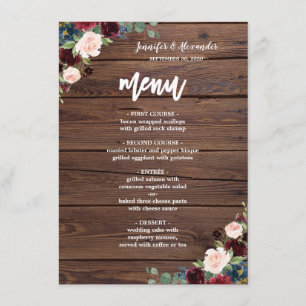 Rustic Marsala Burgundy Floral Wedding Menu