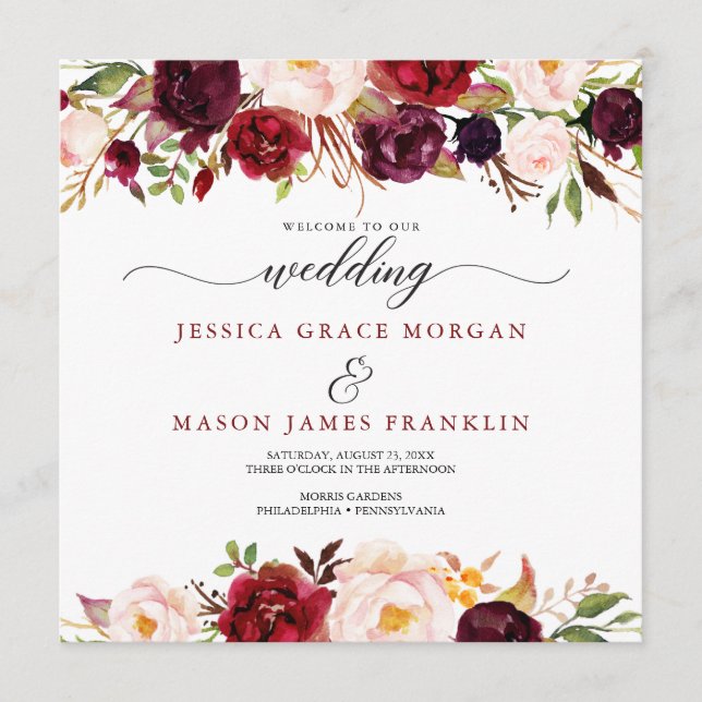 Rustic Marsala Burgundy Wedding Program (Front)