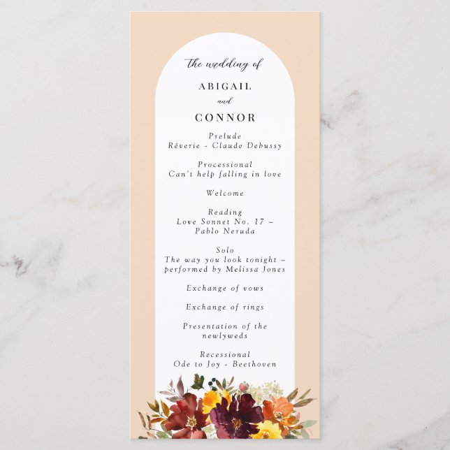 Rustic Marsala Burnt Orange Fall Wreath Program (Front)