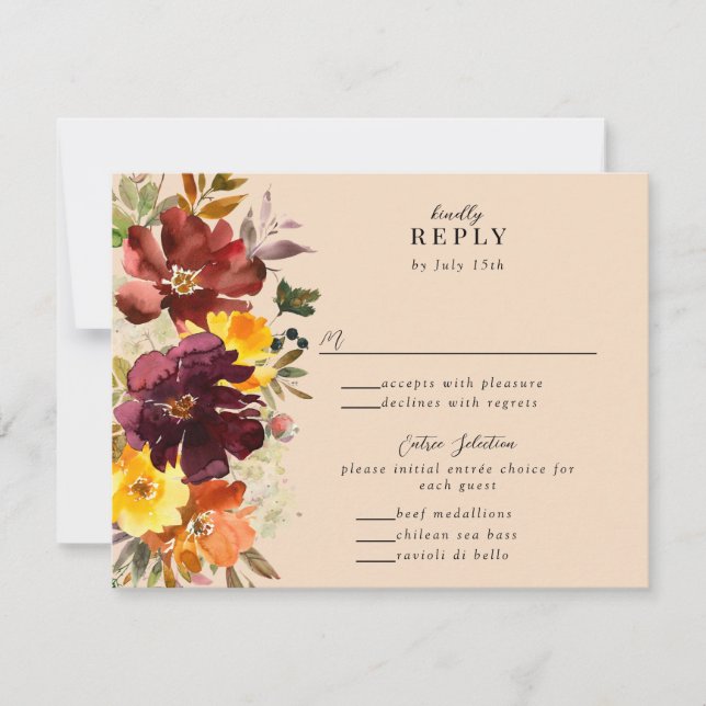 Rustic Marsala Burnt Orange Fall Wreath RSVP Card (Front)