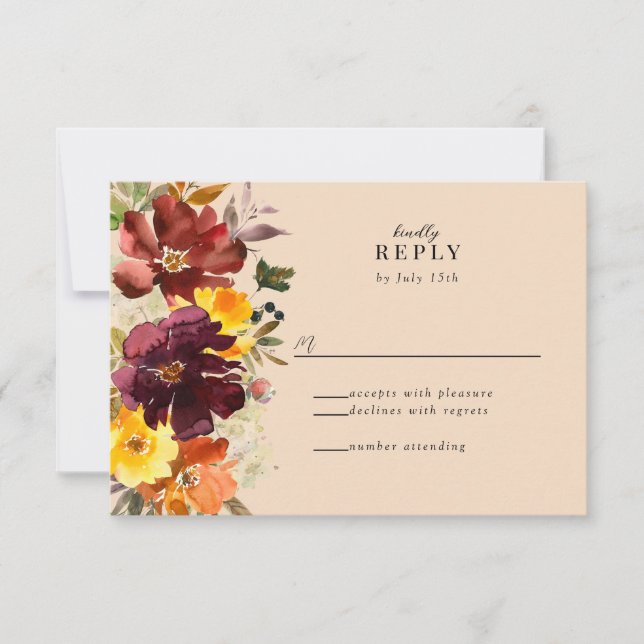 Rustic Marsala Burnt Orange Fall Wreath RSVP Card (Front)