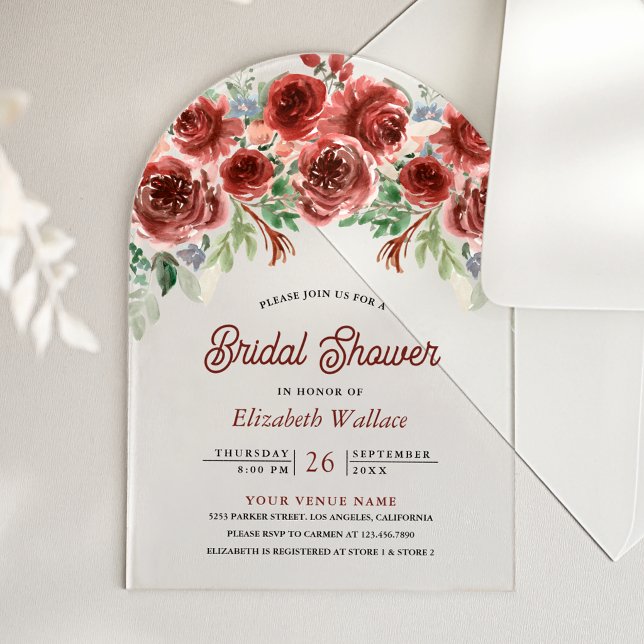 Rustic Marsala Floral Bridal Shower Acrylic Invitations (Creator Uploaded)