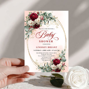 Rustic Marsala Floral Gold Baby Shower Invitation