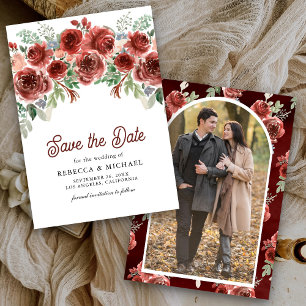 Rustic Marsala Floral Photo Wedding Save The Date