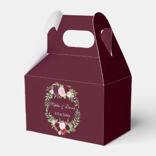 Rustic Marsala Floral Wreath Burgundy Wedding Favour Box
