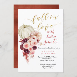 Rustic Marsala Pumpkin Fall in Love Baby Shower Invitation