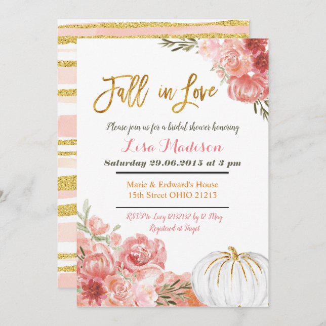 Rustic Marsala Pumpkin Fall in Love Bridal Shower Invitation (Front/Back)