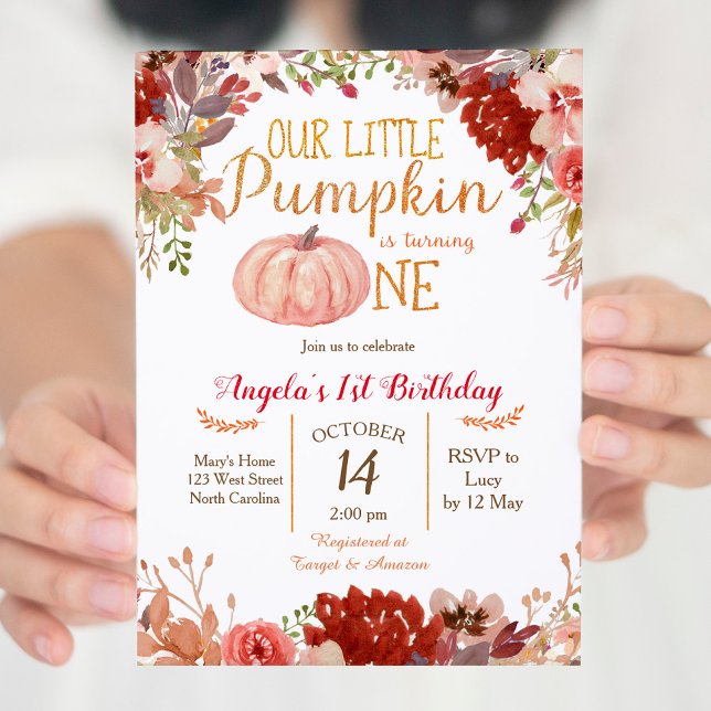 Rustic Marsala Pumpkin First Birthday Invitation (Creator Uploaded)
