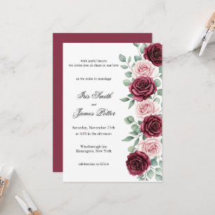 Rustic Marsala Wine Floral Calligraphy Wedding Invitation
