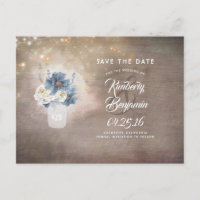Rustic Mason Dusty Blue Floral Save the Date