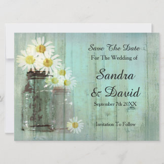 Rustic Mason Jar And Daisy Save The Date
