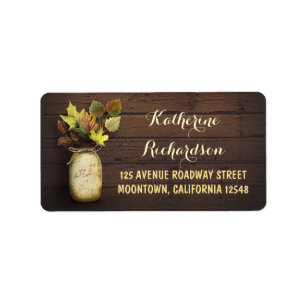 Rustic mason jar and fall leaves address labels