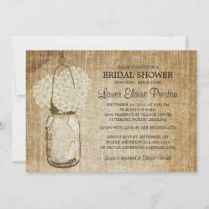 Rustic Mason Jar and Hydrangeas Invitation