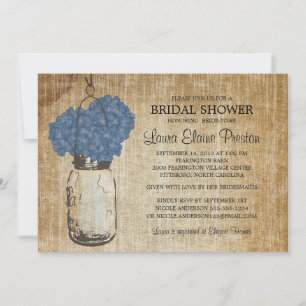 Rustic Mason Jar and Hydrangeas Invitation