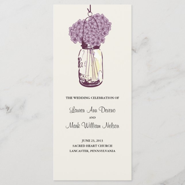 Rustic Mason Jar and Hydrangeas Program (Front)